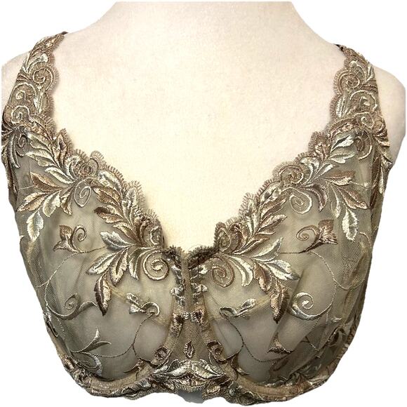 Soma 40DD Bra Beige Sensuous Lace Unlined Sheer Cup Underwire Embroidered Floral - Picture 1 of 10
